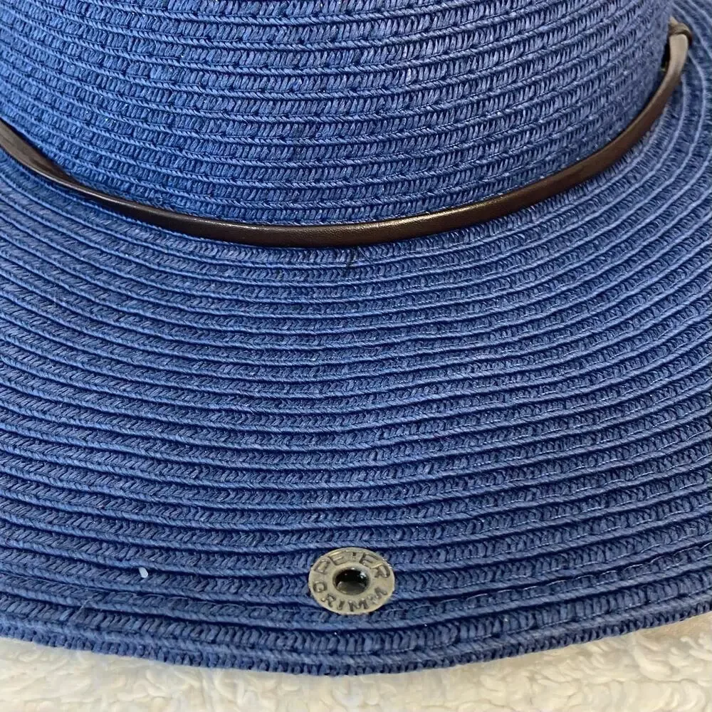 PETER GRIMM Women's Sun Hat Sz OS Blue Summer Nautical Cruise Ship Cabana Beachy